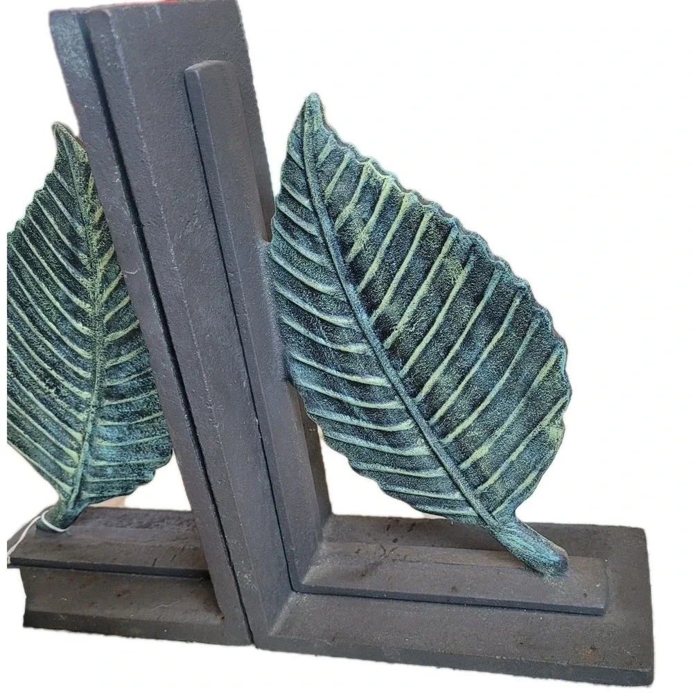 SPI Home Verdigris Leaf‎ Heavy Cast Iron Bookends - NWT Botanical Garden Natural